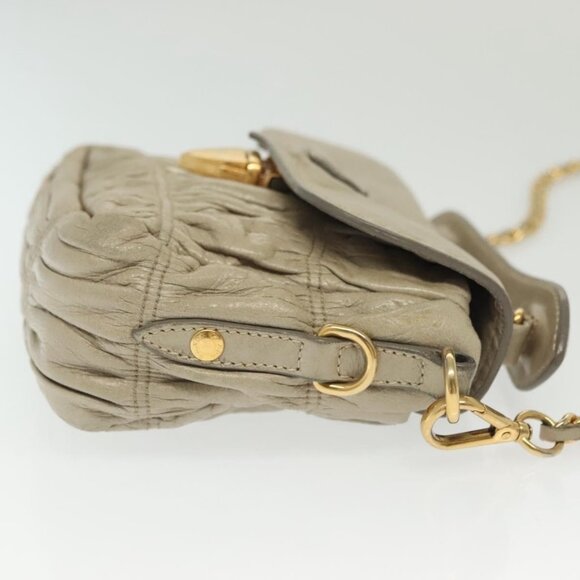 PRADA Chain Shoulder Bag Leather Beige Gold Auth - Picture 11 of 15